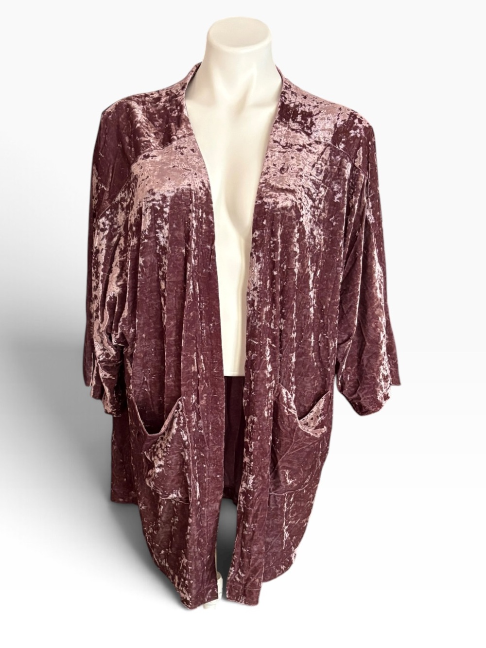 American Eagle Crushed Velvet Open Front Patch Pocket Cardigan Purple Sz L